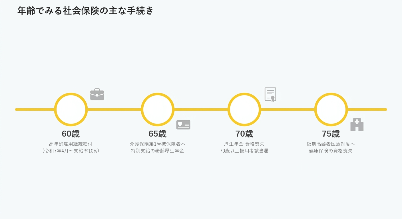 年齢でみる社会保険の主な手続きの図解