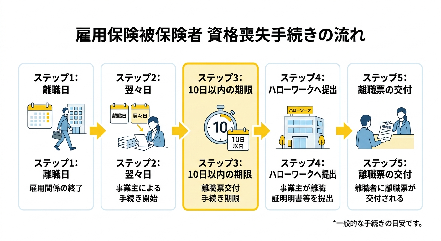 退職時の雇用保険手続きフロー図
