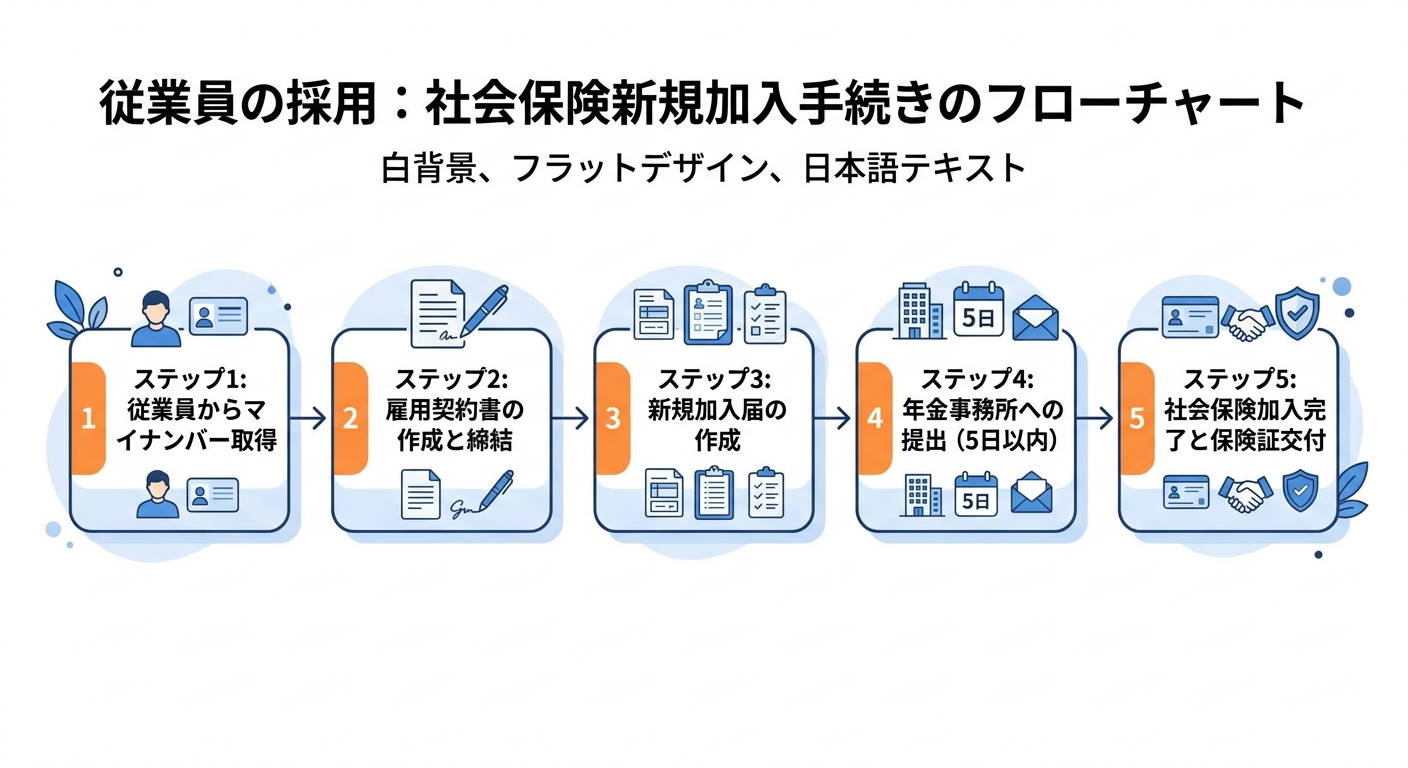 法人設立後の社会保険新規適用手続きフロー図