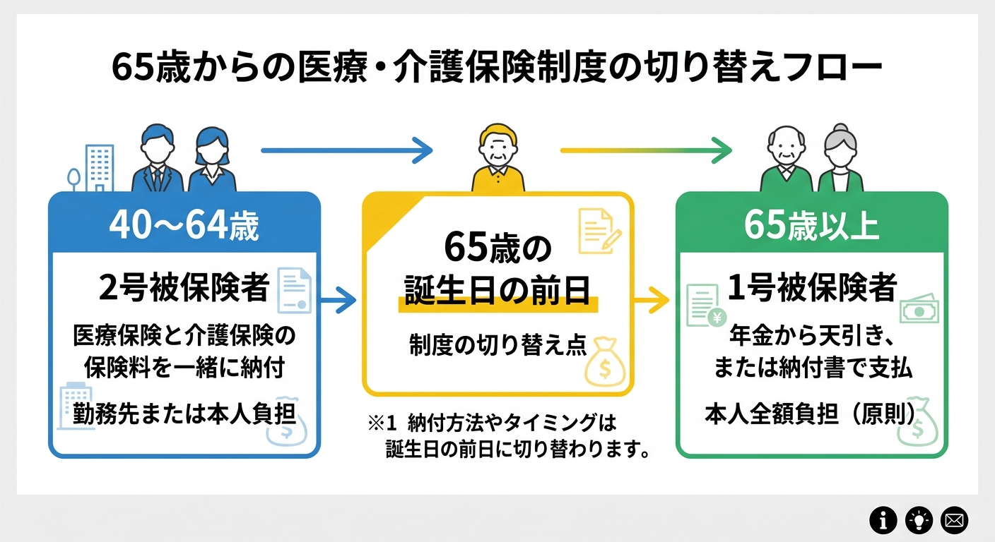 65歳到達時の老齢年金請求手続きフロー図